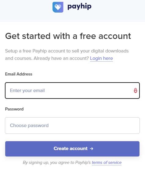 Get started with a free account with payhip