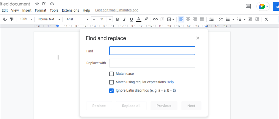Find and Replace feature in Google Docs