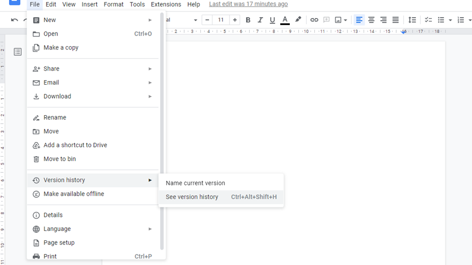  Revision History feature in Google Docs