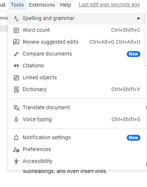 Toolbar in Google Docs