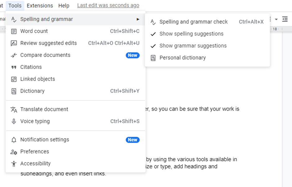 Spell Checker feature in Google Docs