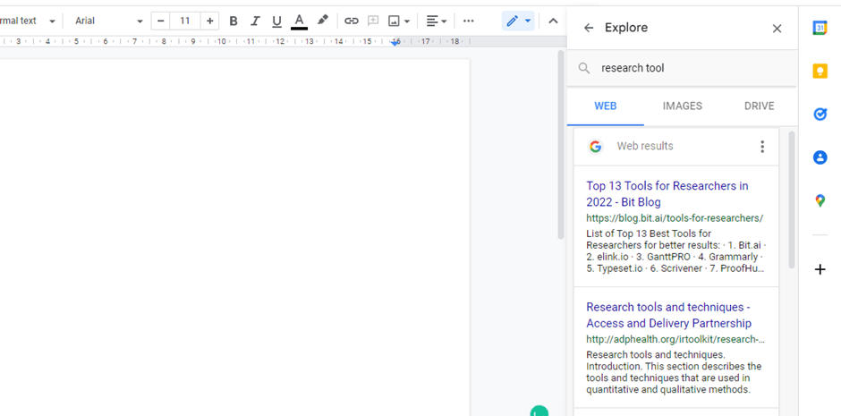 Research Tool in Google Docs