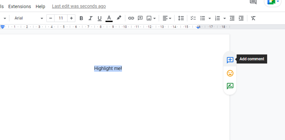 Comments feature in Google Docs