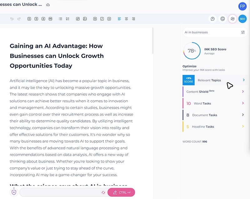 Ink AI -SEO-Optimizer---relevant-topics-(a) Optimized
